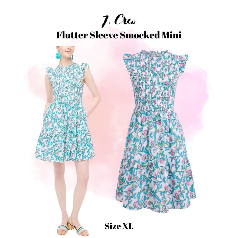 J. Crew Flutter Sleeve Smocked Mini in Pink & Blue Floral